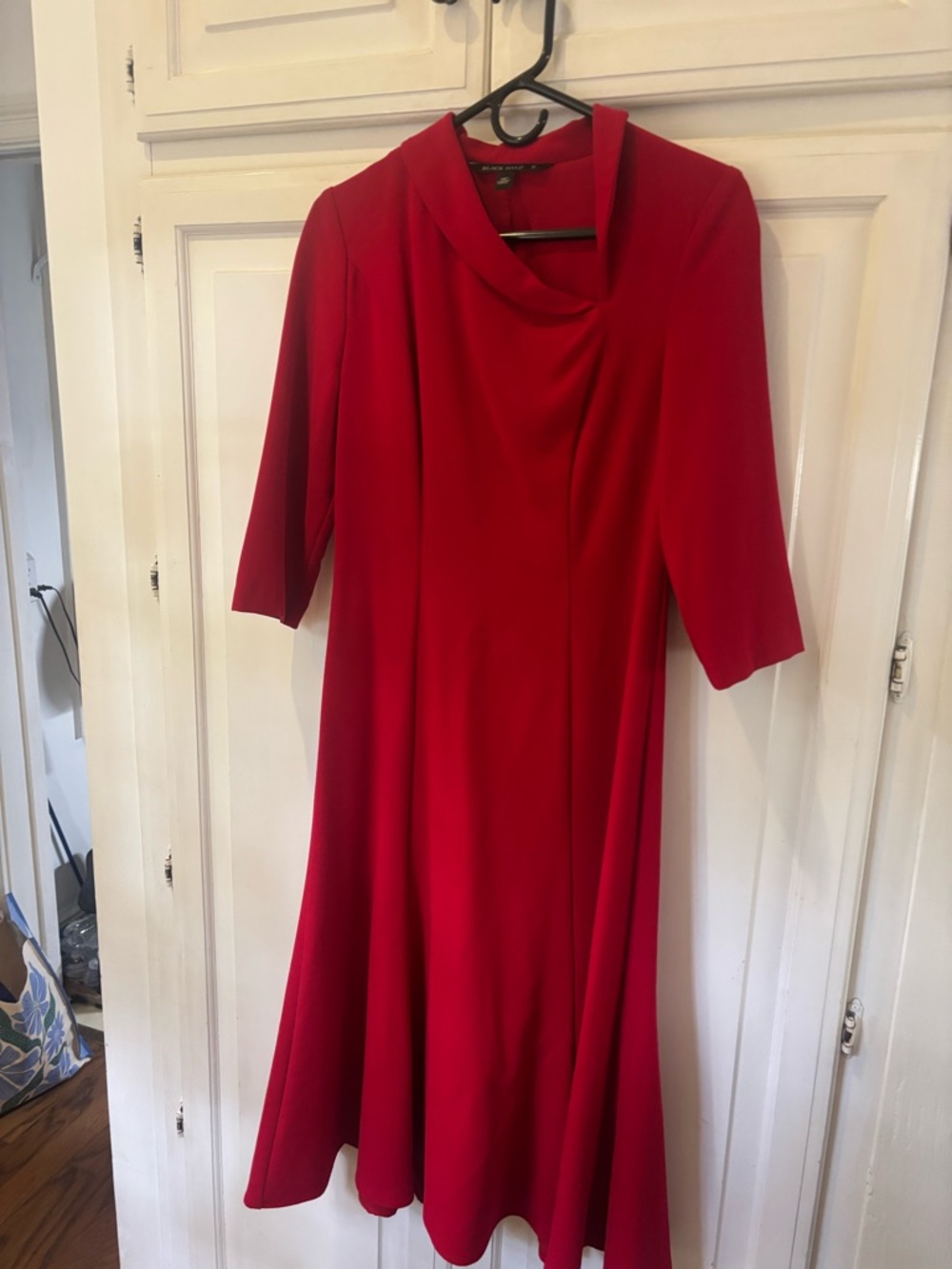 Black Halo Red Midi Dress with Draped Collar